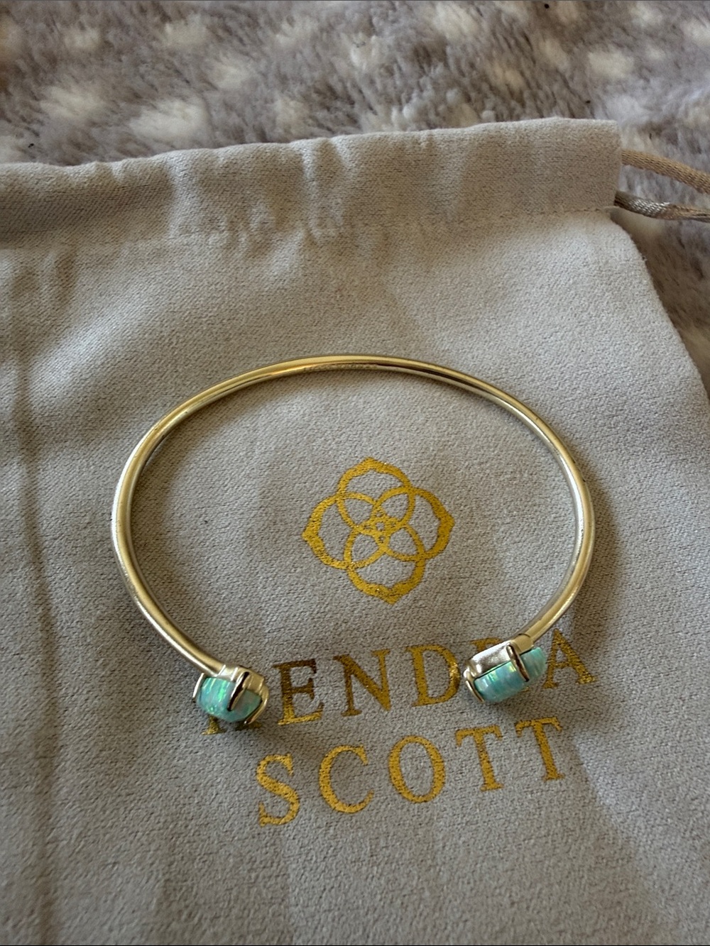 Kendra Scott Gold Open Cuff Bracelet with Aqua Opal Stones
